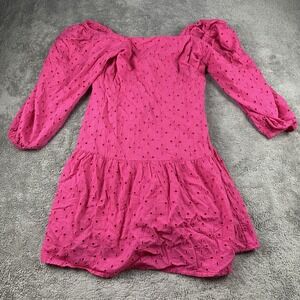 Beyond Words Eyelet Puff Sleeve Dress Womens Small Pink